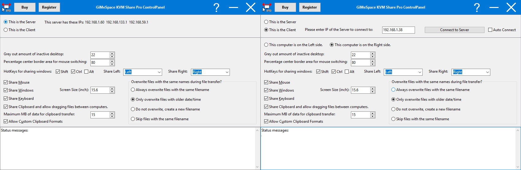 Screenshot server screen and client screen